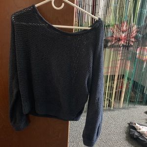 Navy blue off the shoulder knit oversized sweater